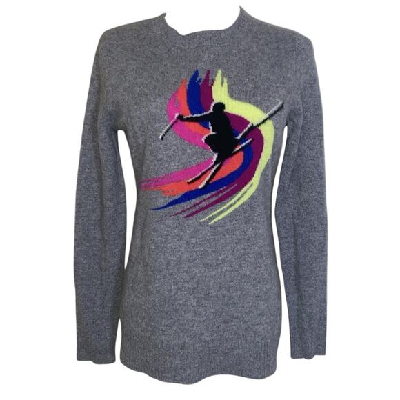 AQUA CASHMERE Ski Jumper Sweater Retro Skier Crew Neck Gray size XS - Picture 1 of 5